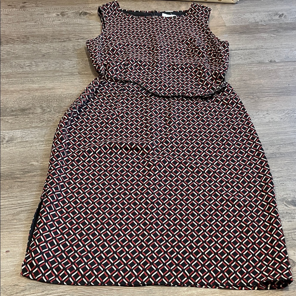 LOFT Red and Black Geometric Dress size 6
